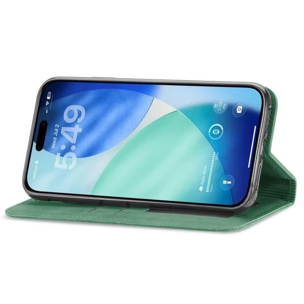 iPhone 18 Pro / iPhone 17 Pro Skal läderfodral med retro känsla och magnetisk flip Grön