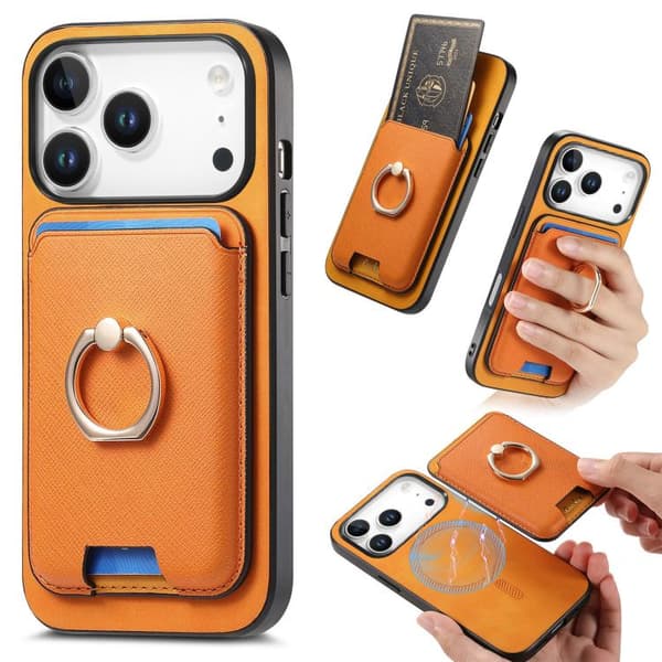 iPhone 18 Pro Max / iPhone 17 Pro Max Retro Cross Läder Kortväska MagSafe Skal Gul
