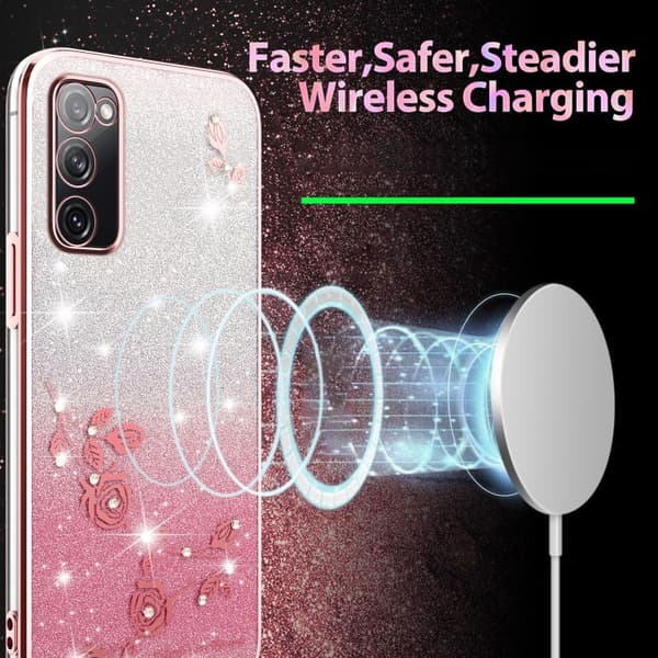 Samsung Galaxy S20 FE Skal med Gradient Glittrande Blommor Rosa