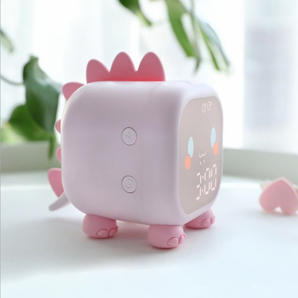 Dinosaur Barnklocka Elektronisk Klocka Multifunktionell Chime Liten Väckarklocka (Rosa)