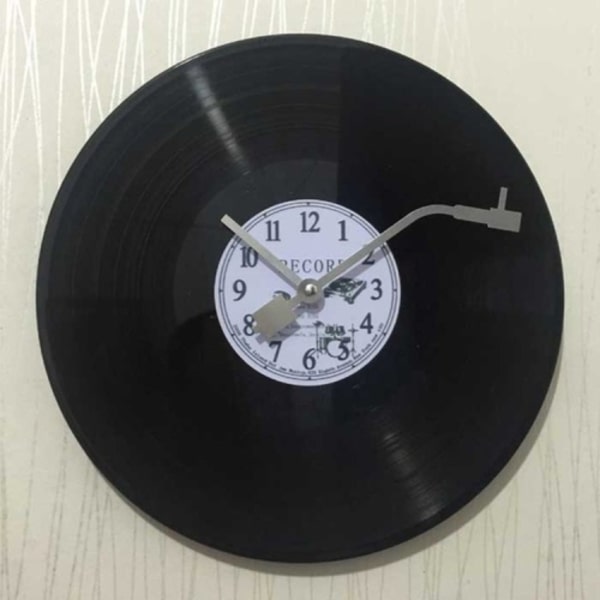 12-tums vinyl LP-väggklocka DIY retro vintage skivklocka (vita siffror)