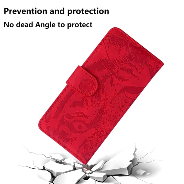 iPhone 16 Pro Tiger Embossing Pattern Fodral - Elegant och Slitstark Skal Läder Röd