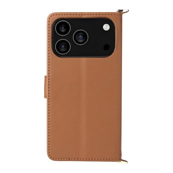 iPhone 18 Pro Max / iPhone 17 Pro Max Skal Läderfodral med Multifunktionella 6-Kortsplatser och Handledsrem Brun