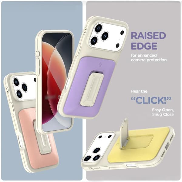iPhone 18 Pro Max / iPhone 17 Pro Max Skal med Sliding Card Holder och Kickstand Beige Rosa
