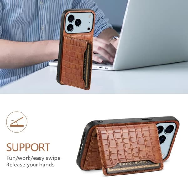 iPhone 18 Pro Max / iPhone 17 Pro Max Skal med Krokodiltextur och Fullt Skyddande Design Brun