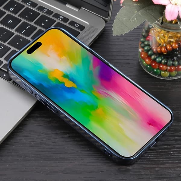 iPhone 16 Pro Max 6D Pläterad Kolfiber Klar Magsafe PC Skal Drömblå