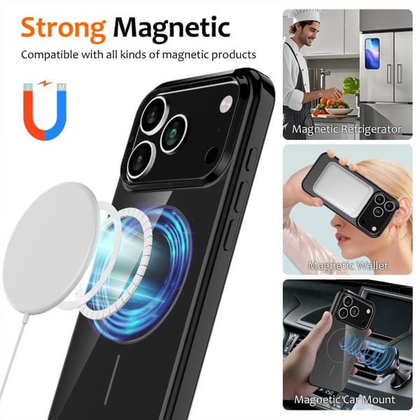 iPhone 18 Pro Max / iPhone 17 Pro Max Skal - Glansigt TPU, Stötsäker MagSafe med Lanyard Svart
