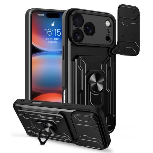 iPhone 17 Pro Max Skal med Sliding Camshield och Kortfack Svart