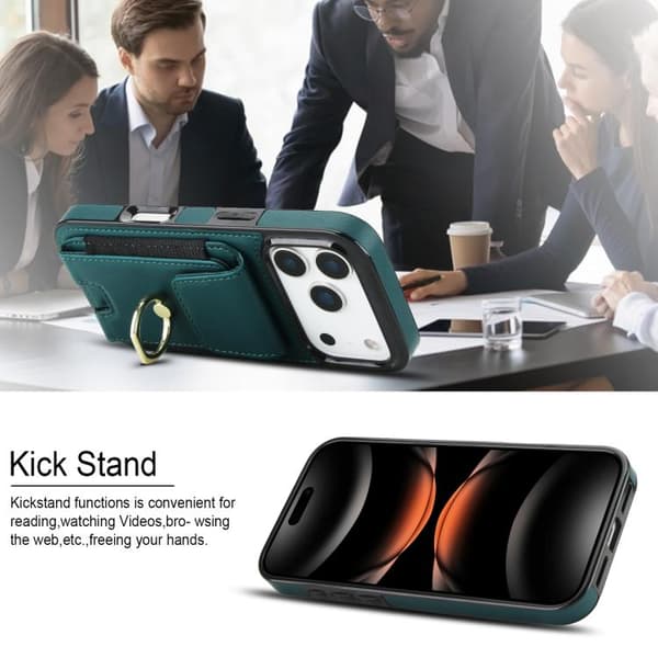 iPhone 17 Pro Skal med Elastisk Kortficka och Ringhållare Mörkgrön