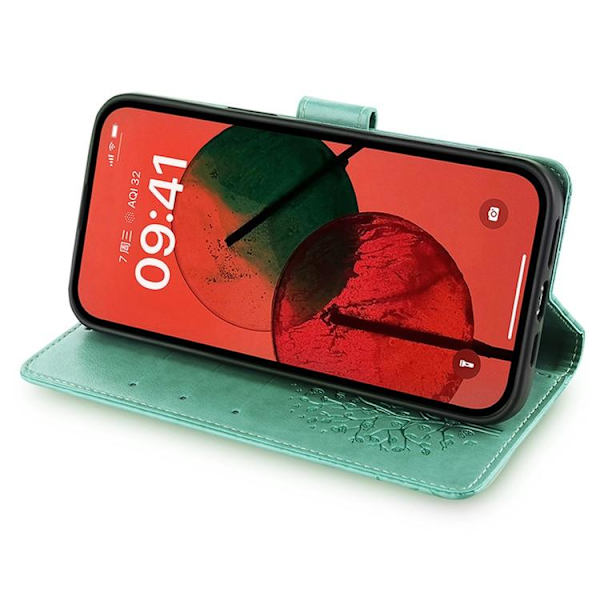 Redmi Note 14 4G - Trä & Älg Prägling Läderfodral Grön
