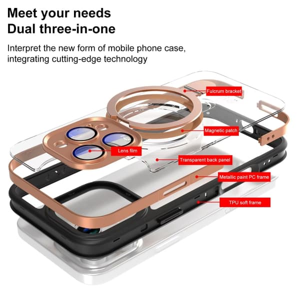 iPhone 16 Pro Skal med Full Coverage Linsskydd och MagSafe Hållare - Transparent Design Svart och blå