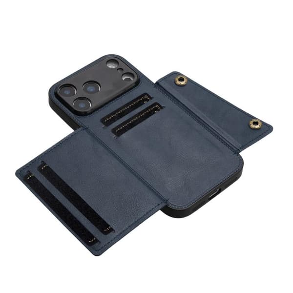 iPhone 18 Pro Max / iPhone 17 Pro Max Skal med Dubbel Spänne och Kortfack, Magnetisk Blå