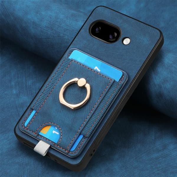 för Pixel 9a Fodral i Retro Splitbar Magnetisk Läder med Kortfack Blå