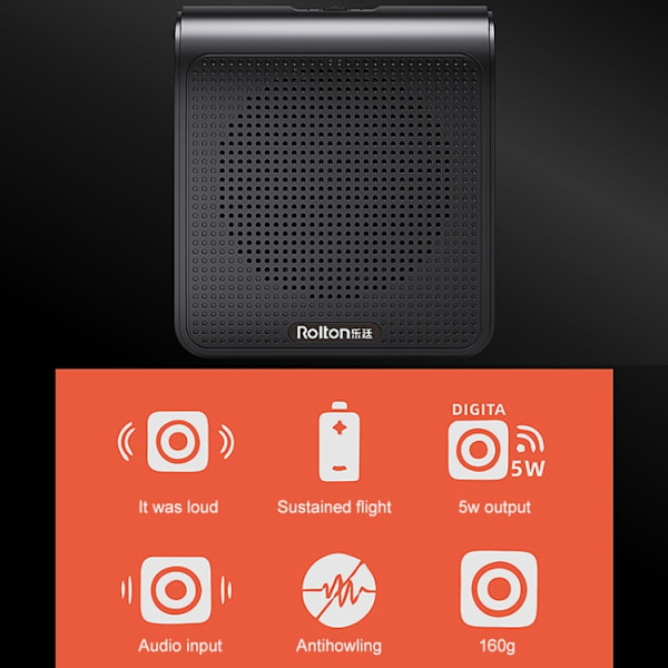 Rolton K10 Mini Audio Högtalare Megafon Röstförstärkare Stödjer Inte TF-kort/U-disk(Svart)