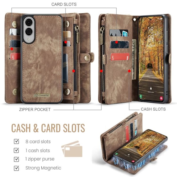 Samsung Galaxy S25 Edge 5G Skal CaseMe 008 Avtagbar Multifunktionell Läder Brun