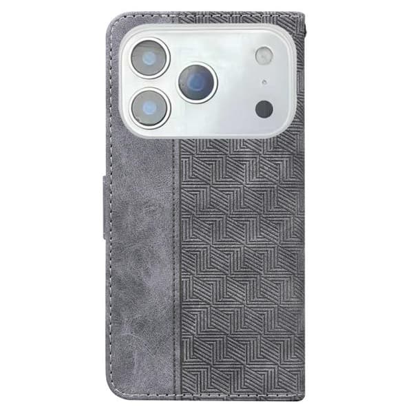 iPhone 18 Pro Max / iPhone 17 Pro Max Skal Läderfodral med Geometrisk Prägling Grå
