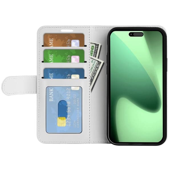 iPhone 18 Pro / iPhone 17 Pro Skal Läderfodral med Textur och Horisontell Vändning Vit