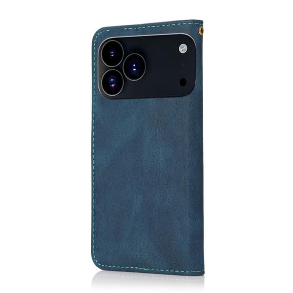 iPhone 18 Pro Max / iPhone 17 Pro Max Skal läderfodral - tvåfärgad sömnad Blågrön