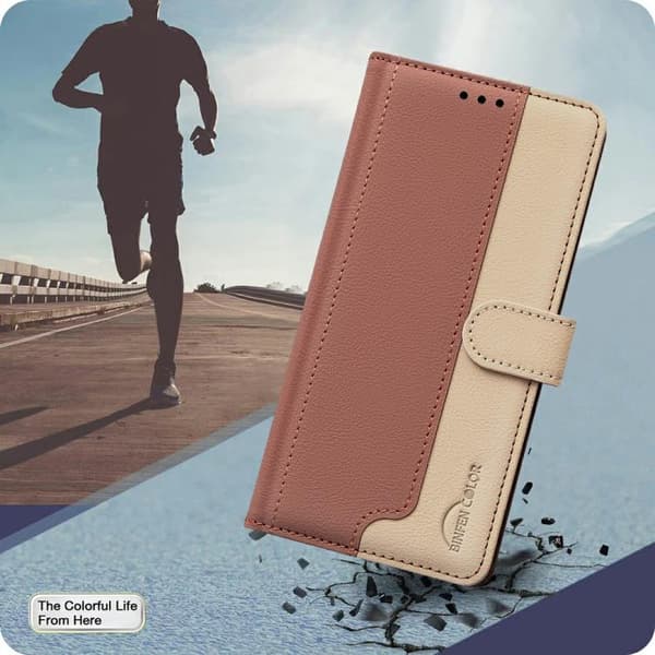 iPhone 18 Pro Max / iPhone 17 Pro Max Skal Läderfodral med Färgmatchning och RFID Antistöld Brun