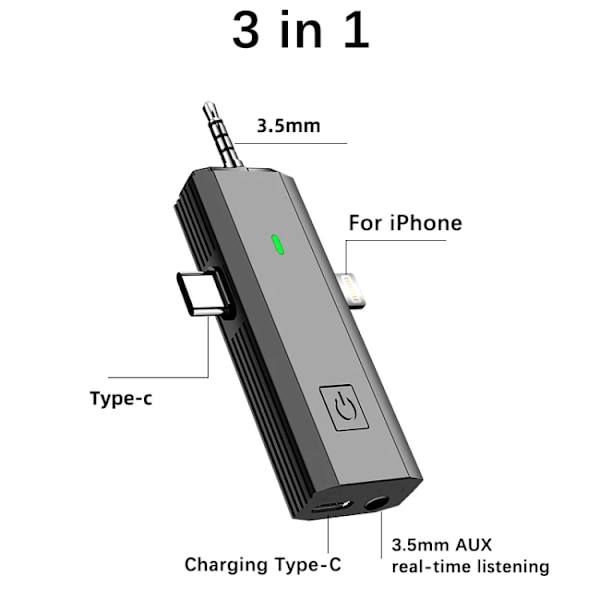 S17 Trådlös 3 i 1 Lavalier MIC för telefon SLR-kamera Högtalare, Spec: 1 Dra två helt svart