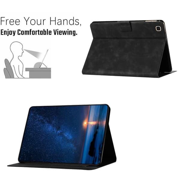 Samsung Galaxy Tab A7 Lite Prägad Katt Läderfodral Svart