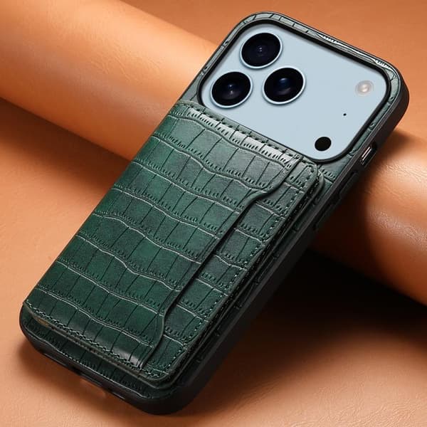 iPhone 18 Pro Max / iPhone 17 Pro Max Skal med Krokodiltextur och Fullt Skyddande Design Grön