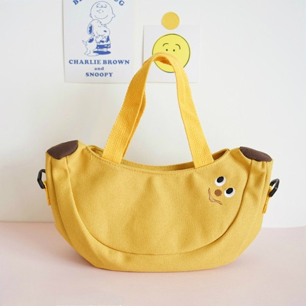 Cartoon axelväska frukt banan äpple broderad canvas barn crossbody messenger väskor Gul