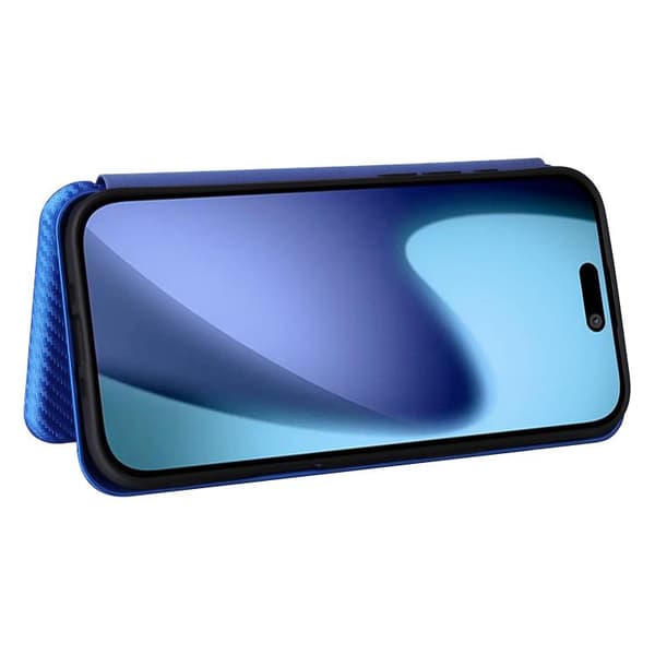 iPhone 17 Air Skal läderfodral - kolfibertextur Blå