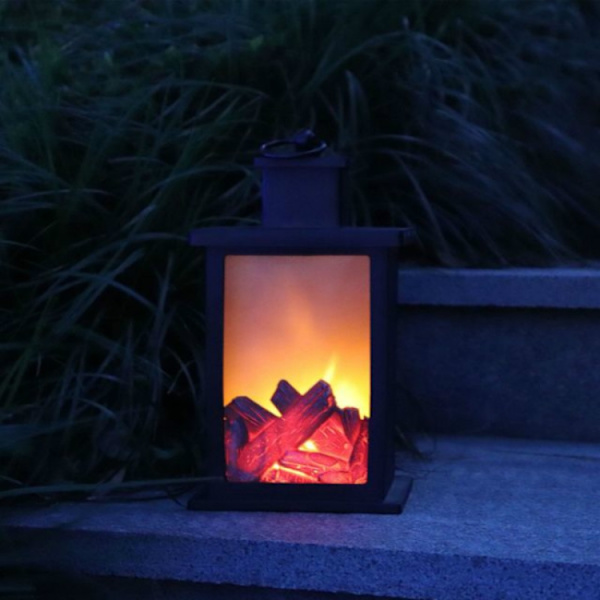 Utomhus LED-bordslampor Artificiell spis Ljusstake Kol Flamma Retro Dekoration (Varm Ljus)