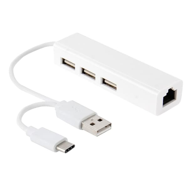 USB-C / Typ-C 3.1 till 3-portars USB-hubb + Ethernet-adapter