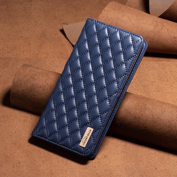 iPhone 16 Pro Max Diamond Lattice Magnetisk Läder Skal Fodral Blå