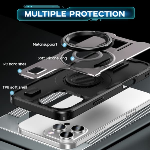 iPhone 16 Pro Max Skal Kolfiber - Hybrid PC TPU Telefonfodral Grå