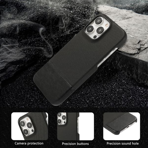iPhone 16 Pro Max Skal PU med Stötabsorberande Stygning Svart