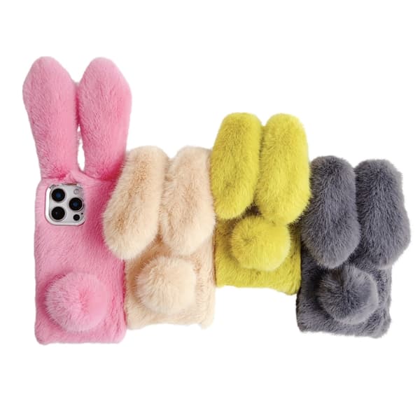 iPhone 16 Pro Solid Color Plush Rabbit TPU Skal Grå