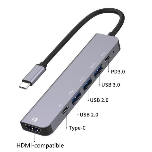 6-i-1 Type-C till HDMI + PD + Type-C + USB3.0 + USB2.0 Dockningsstation Hub Adapter