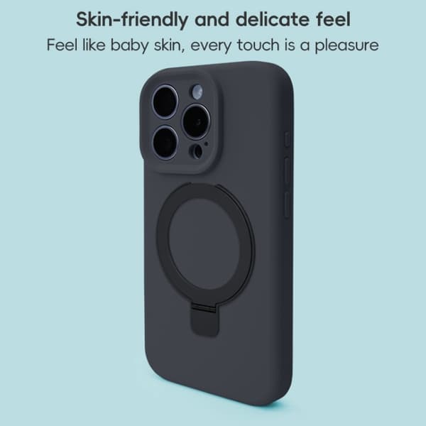 iPhone 16 Pro Max Precision Hole Liquid Silicone MagSafe Metallring Hållare Skal Midnattsblå