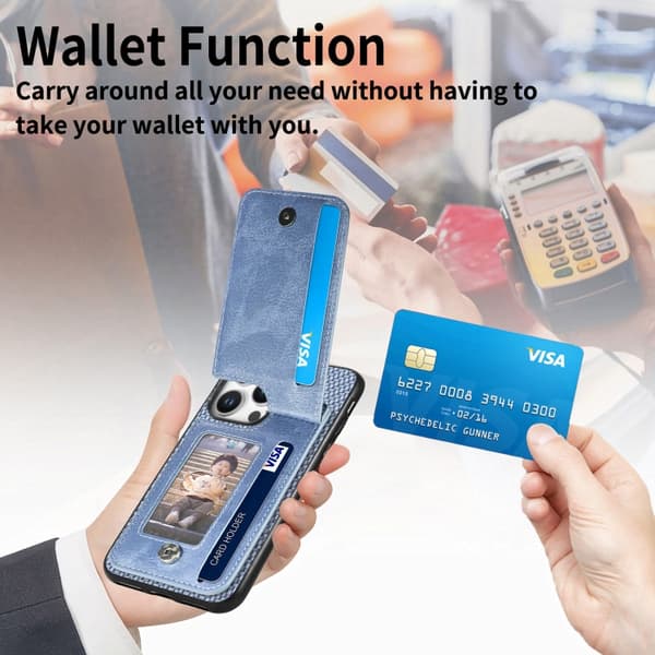 iPhone 16 Pro Kolfiber Vertikal Flip Zipper Skal Blå