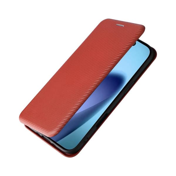 iPhone 17 Air Skal läderfodral - kolfibertextur Brun