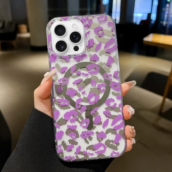iPhone 16 Pro Leopard MagSafe Dubbelsidig Laminering IMD Skal Purpur