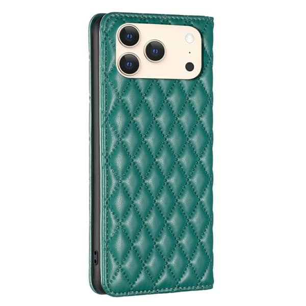 iPhone 18 Pro / iPhone 17 Pro Diamantgaller Magnetisk Läder Flip Skal Grön