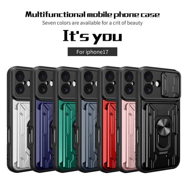 iPhone 17 Skal med Sliding Camshield - TPU+PC och Kortfack Blå