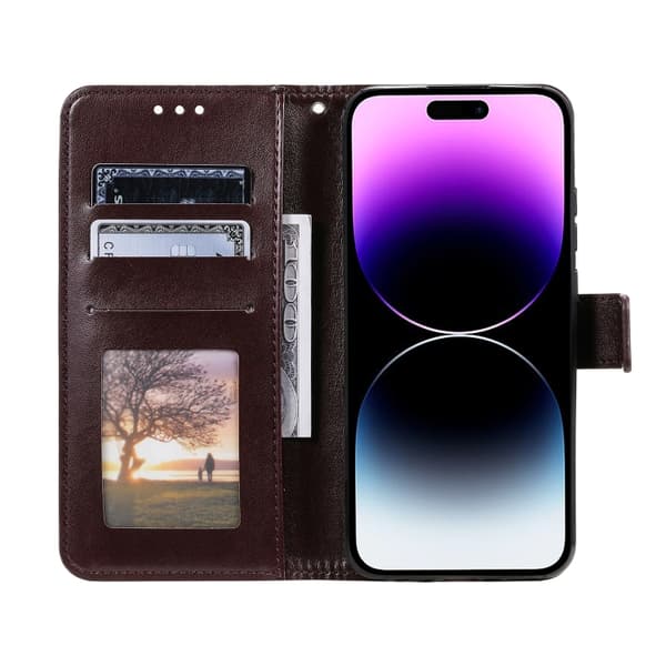 iPhone 16 Pro Max Totem Blomma Pr präglat Läder Skal Fodral Brun