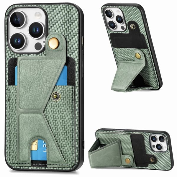 iPhone 16 Pro K-formad Kolfiber Plånbok Flip Card Skal Grön