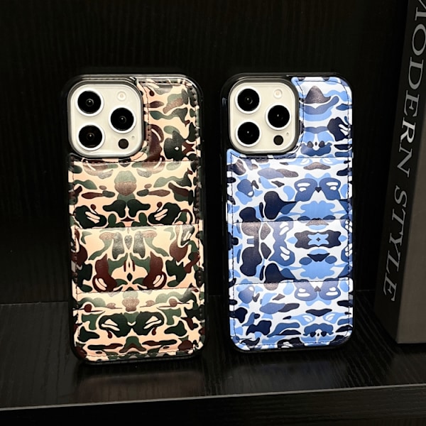iPhone 16 Pro Max Camouflage Eiderdown Airbag Skal Blå-B