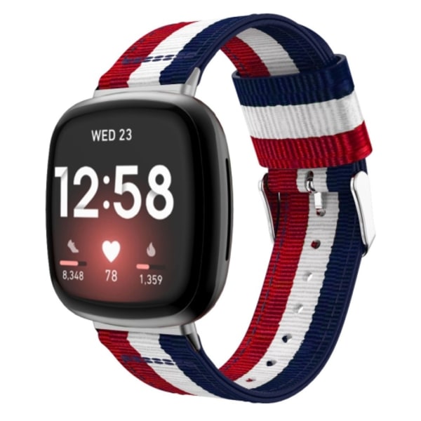 För Fitbit Versa 4 / Sense 2 Universal Stripe Nylon Watch Band Blue White Red