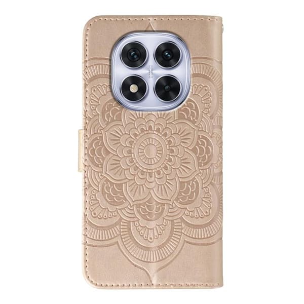 Redmi Note 14 Pro 4G/5G/Note 14 Pro+, Sol Mandala Pr präglad läderfodral Roséguld