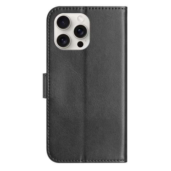 iPhone 16 Pro Max Skal S-formad Läderfodral - Dubbelvikbar Design Svart