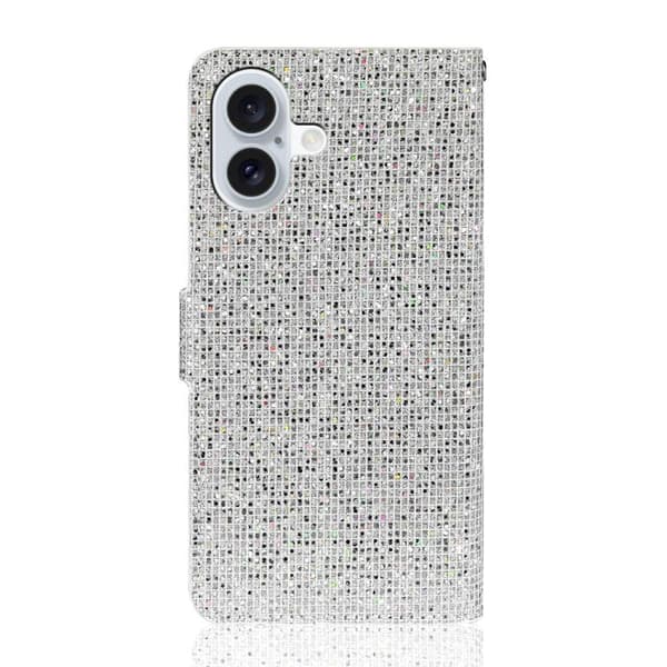 iPhone 17 Skal Läderfodral med Glitterpulver Silver
