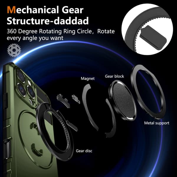 iPhone 16 Pro Max Rotating Magnetisk Hållare Skal Mörkgrön