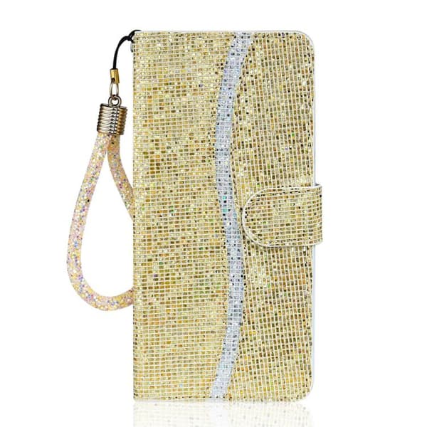 iPhone 17 Skal Läderfodral med Glitterpulver Guld